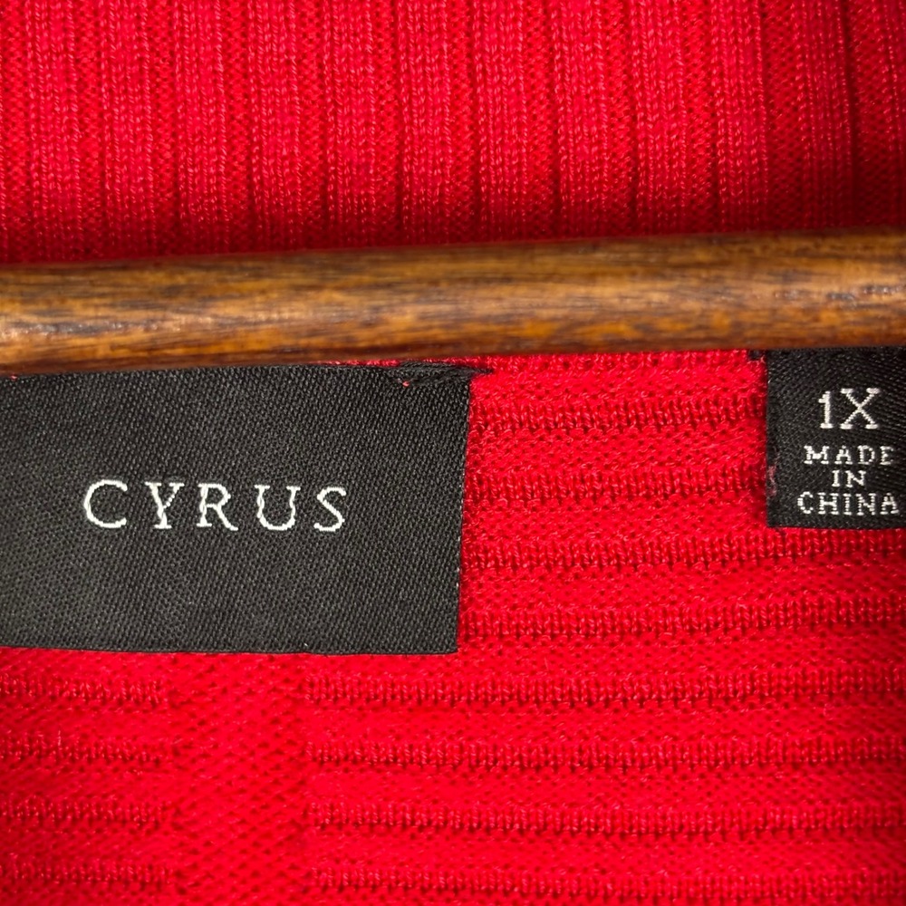 Cyrus Womens Size 1X Red Cowl Neck Ribbed Knit Sweater Pullover Winter Holiday - Picture 3 of 8